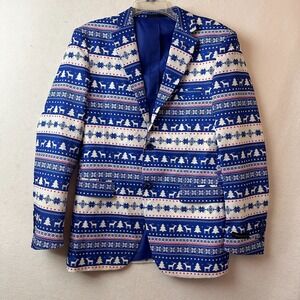 Braveman Mens Chris15 Holiday Blazer Blue‎ Fair Isle Reindeer Snowflake 36R